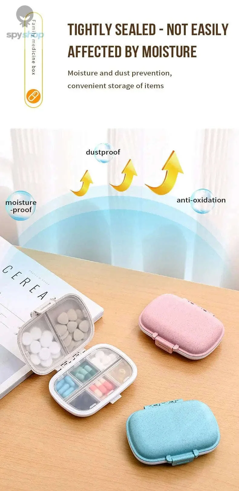 Wheat Straw 8-Grid Pill Organizer for Daily Medication - Image 13