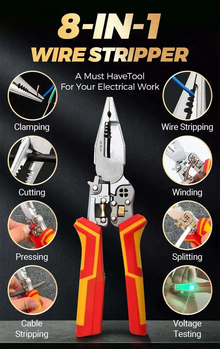 8-in-1 Multi-Function Wire Stripper, Cutter & Crimping Pliers Tool - Image 8