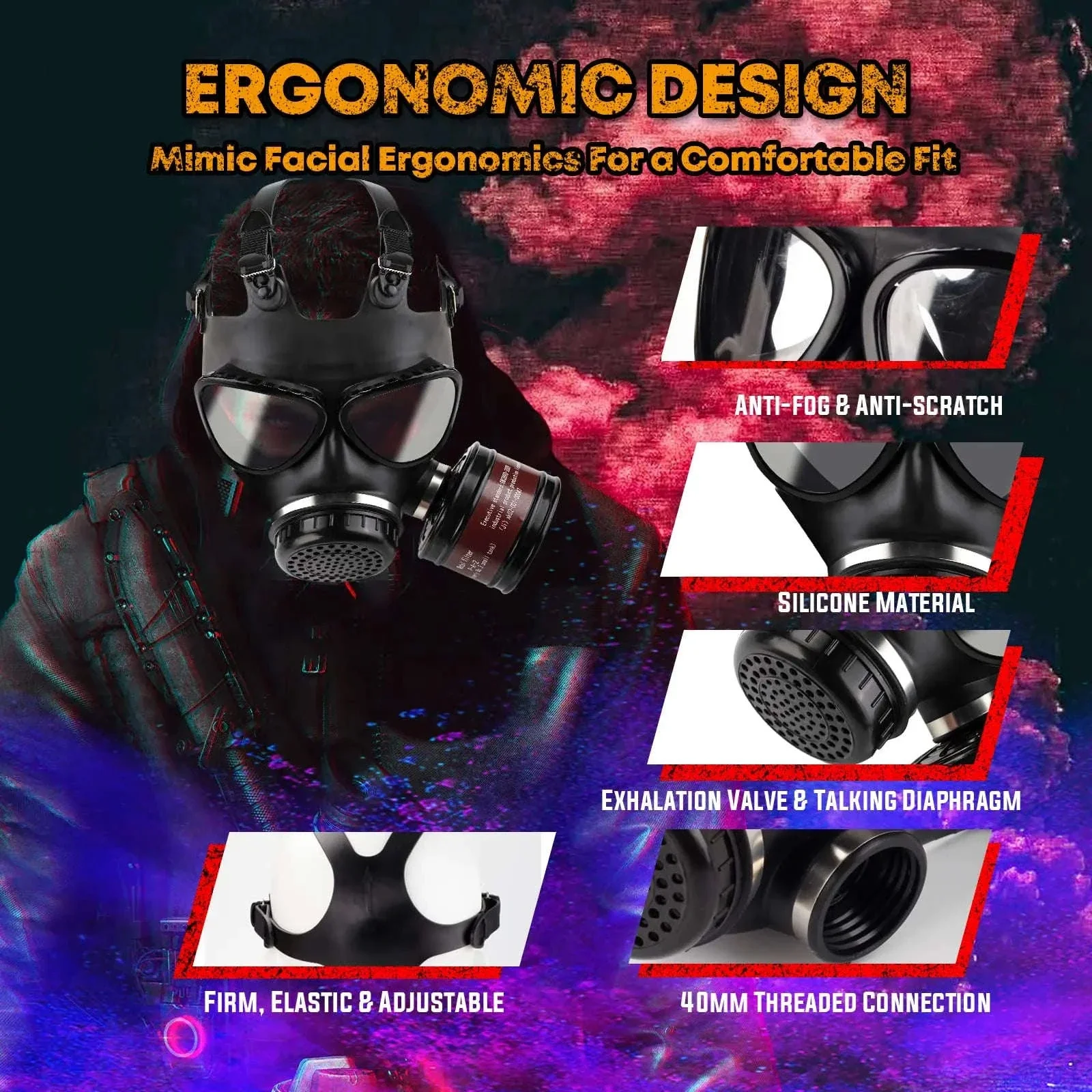 Full Face Gas Mask with 40mm Filter and Activated Carbon - Image 2