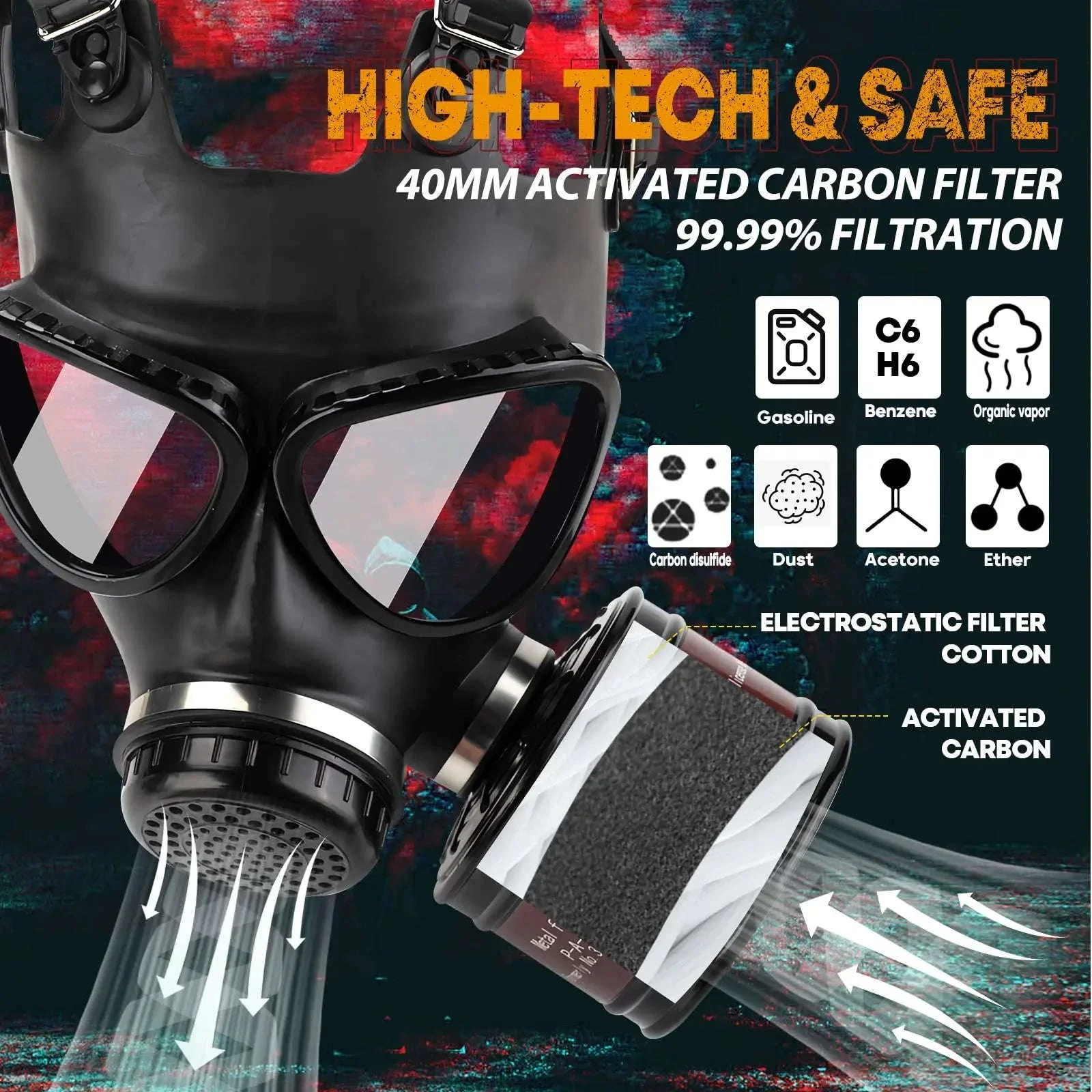 Full Face Gas Mask with 40mm Filter and Activated Carbon - Image 3
