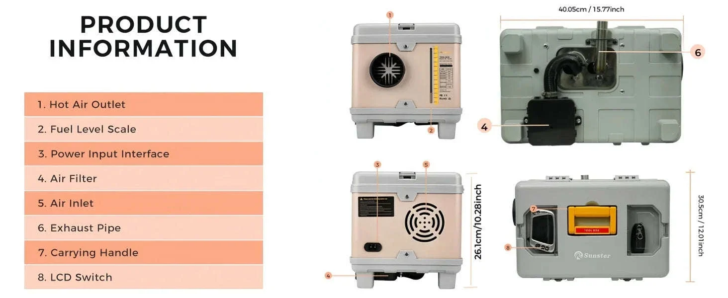 8KW Diesel Air Heater with Bluetooth App, Remote Control and 6L Tank - Image 23