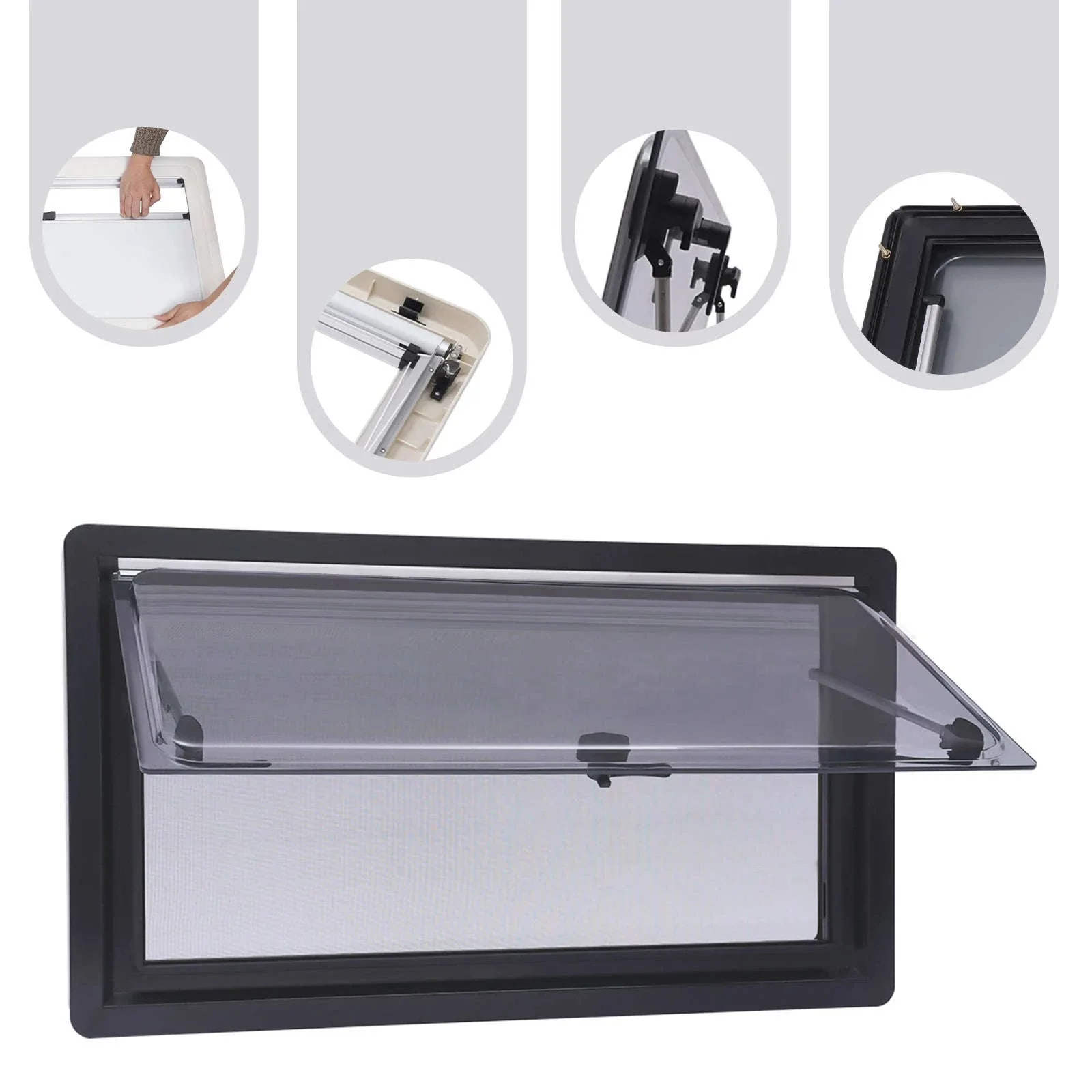 900x500mm Caravan Ventilation Window with Blind and Screen - Image 3