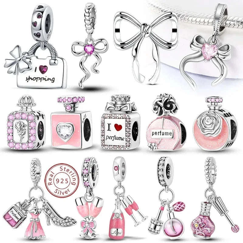 925 Sterling Silver Pink Bow Perfume Bottle Charm Bead