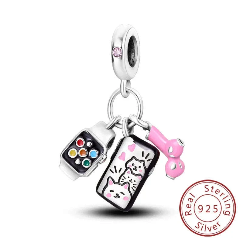 925 Sterling Silver Pink Bow Perfume Bottle Charm Bead - Image 12