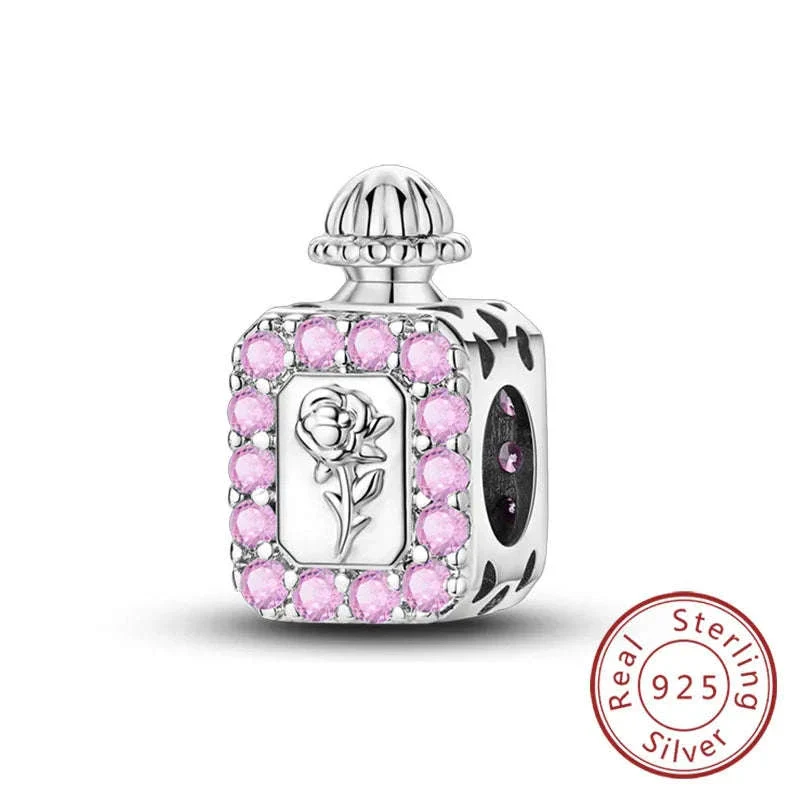 925 Sterling Silver Pink Bow Perfume Bottle Charm Bead - Image 13