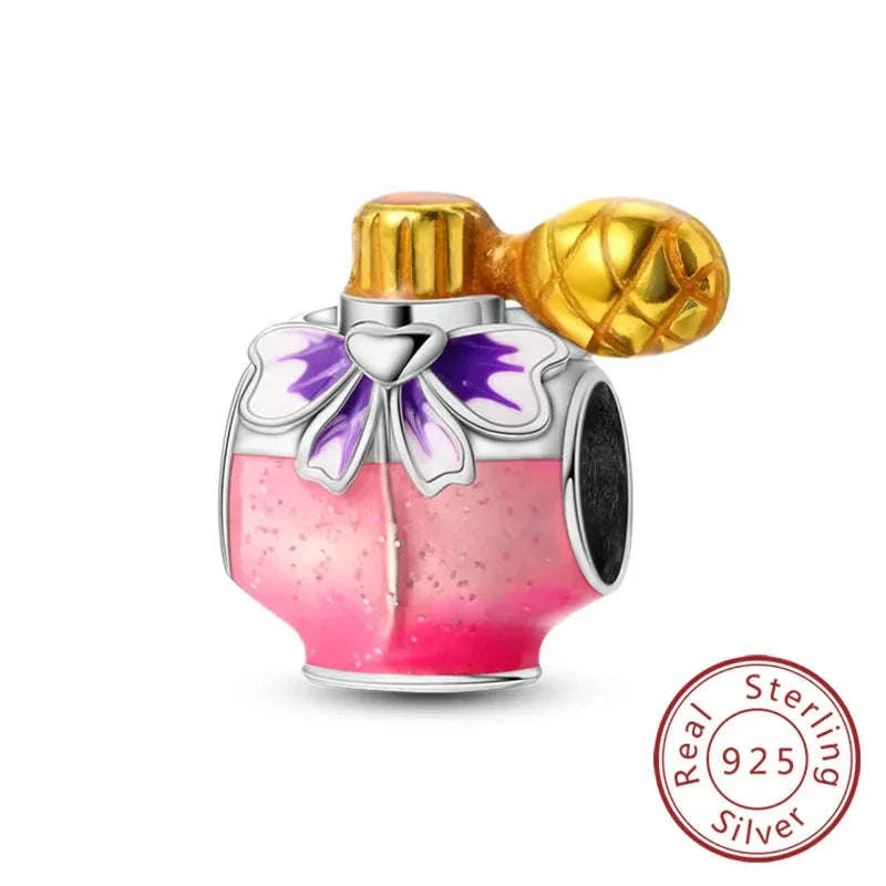 925 Sterling Silver Pink Bow Perfume Bottle Charm Bead - Image 15