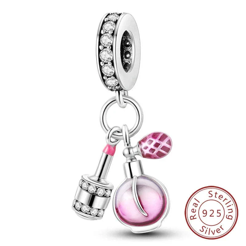 925 Sterling Silver Pink Bow Perfume Bottle Charm Bead - Image 22