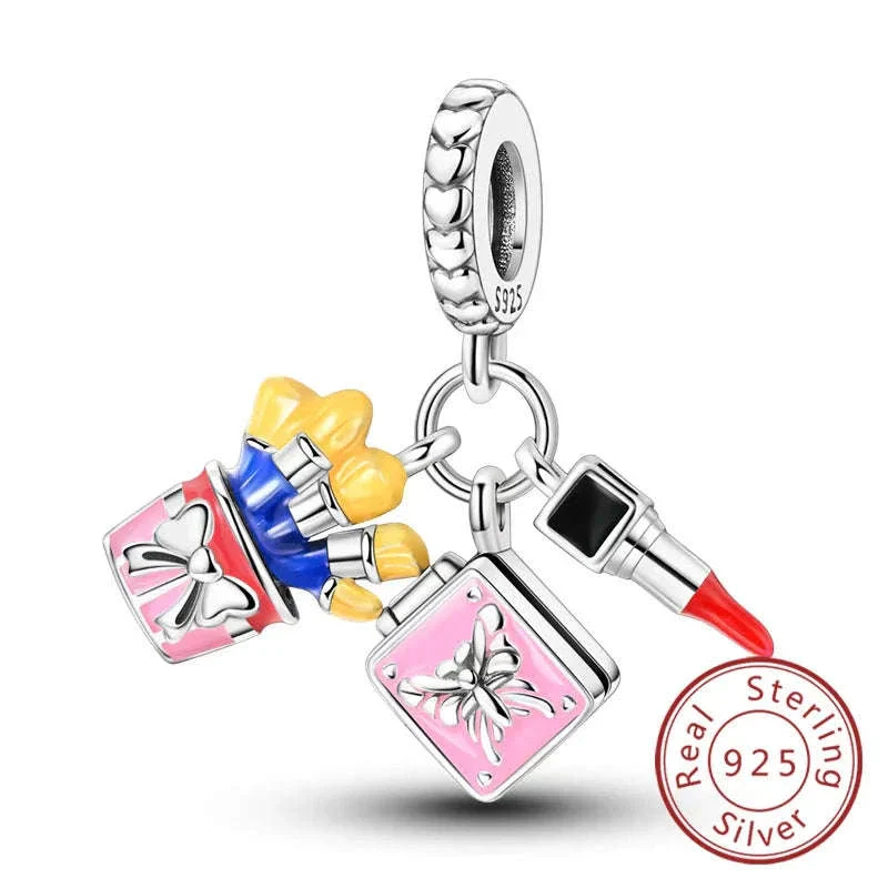 925 Sterling Silver Pink Bow Perfume Bottle Charm Bead - Image 24
