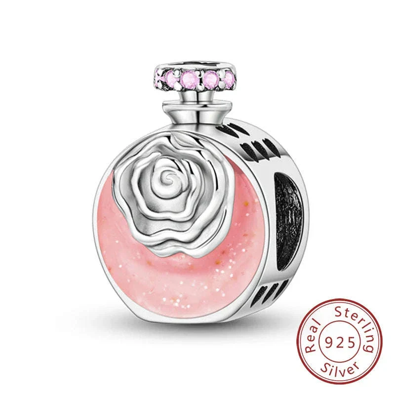 925 Sterling Silver Pink Bow Perfume Bottle Charm Bead - Image 27