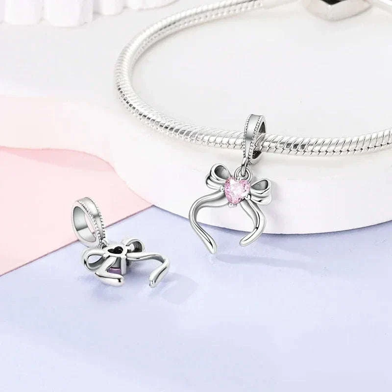 925 Sterling Silver Pink Bow Perfume Bottle Charm Bead - Image 3