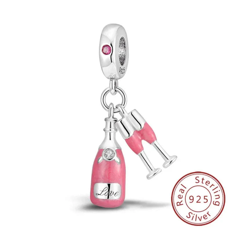 925 Sterling Silver Pink Bow Perfume Bottle Charm Bead - Image 30