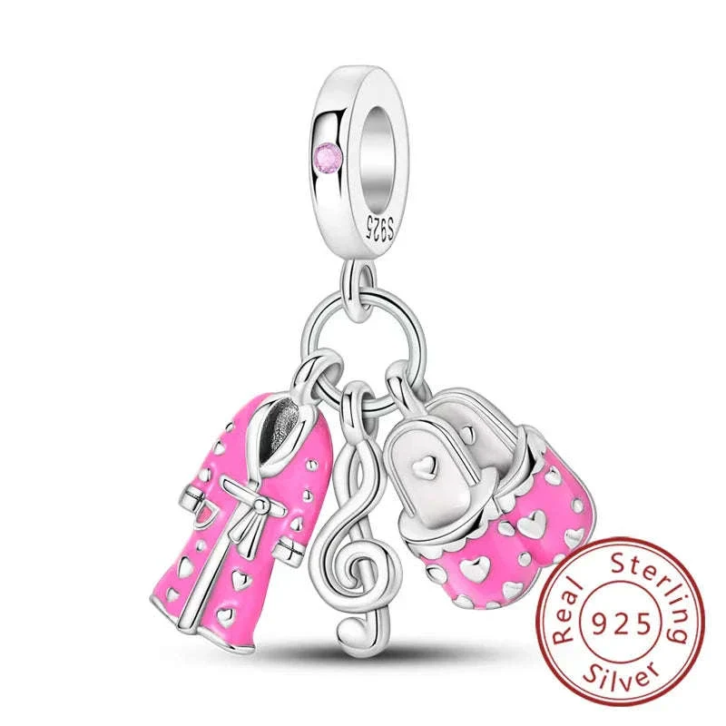 925 Sterling Silver Pink Bow Perfume Bottle Charm Bead - Image 31
