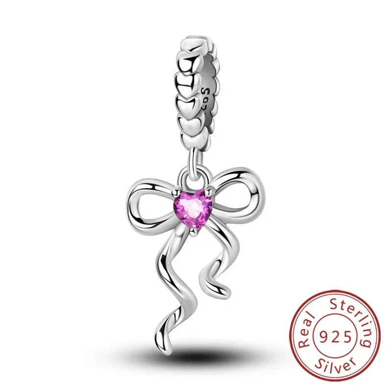 925 Sterling Silver Pink Bow Perfume Bottle Charm Bead - Image 34