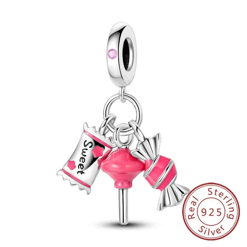 925 Sterling Silver Pink Bow Perfume Bottle Charm Bead - Image 36