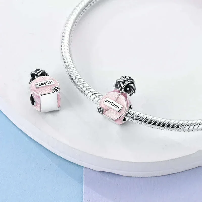 925 Sterling Silver Pink Bow Perfume Bottle Charm Bead - Image 4