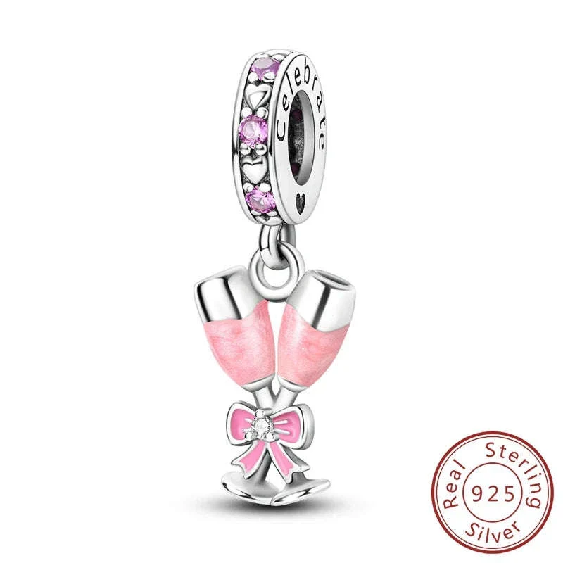 925 Sterling Silver Pink Bow Perfume Bottle Charm Bead - Image 44