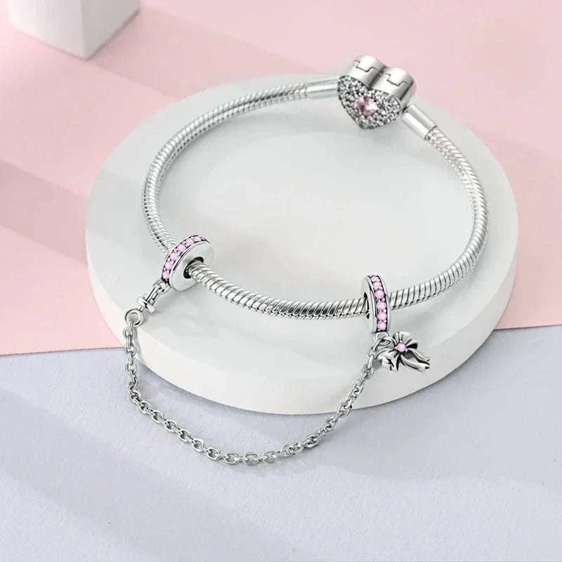 925 Sterling Silver Pink Bow Perfume Bottle Charm Bead - Image 5