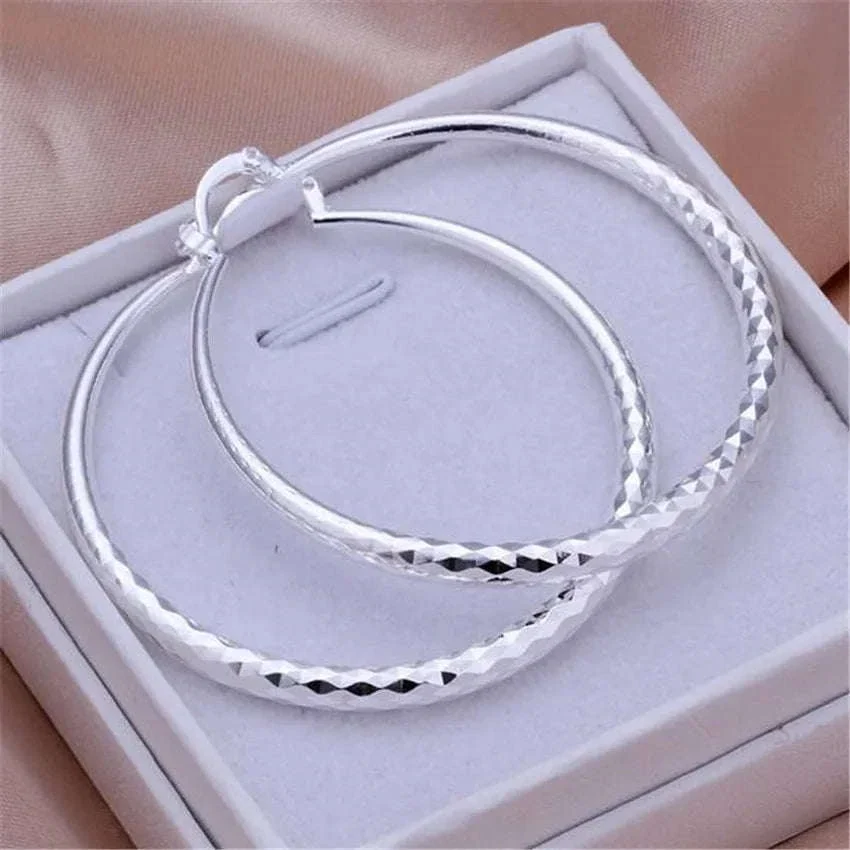 925 Sterling Silver Hoop Earrings, 5 cm Classic Circle Style
