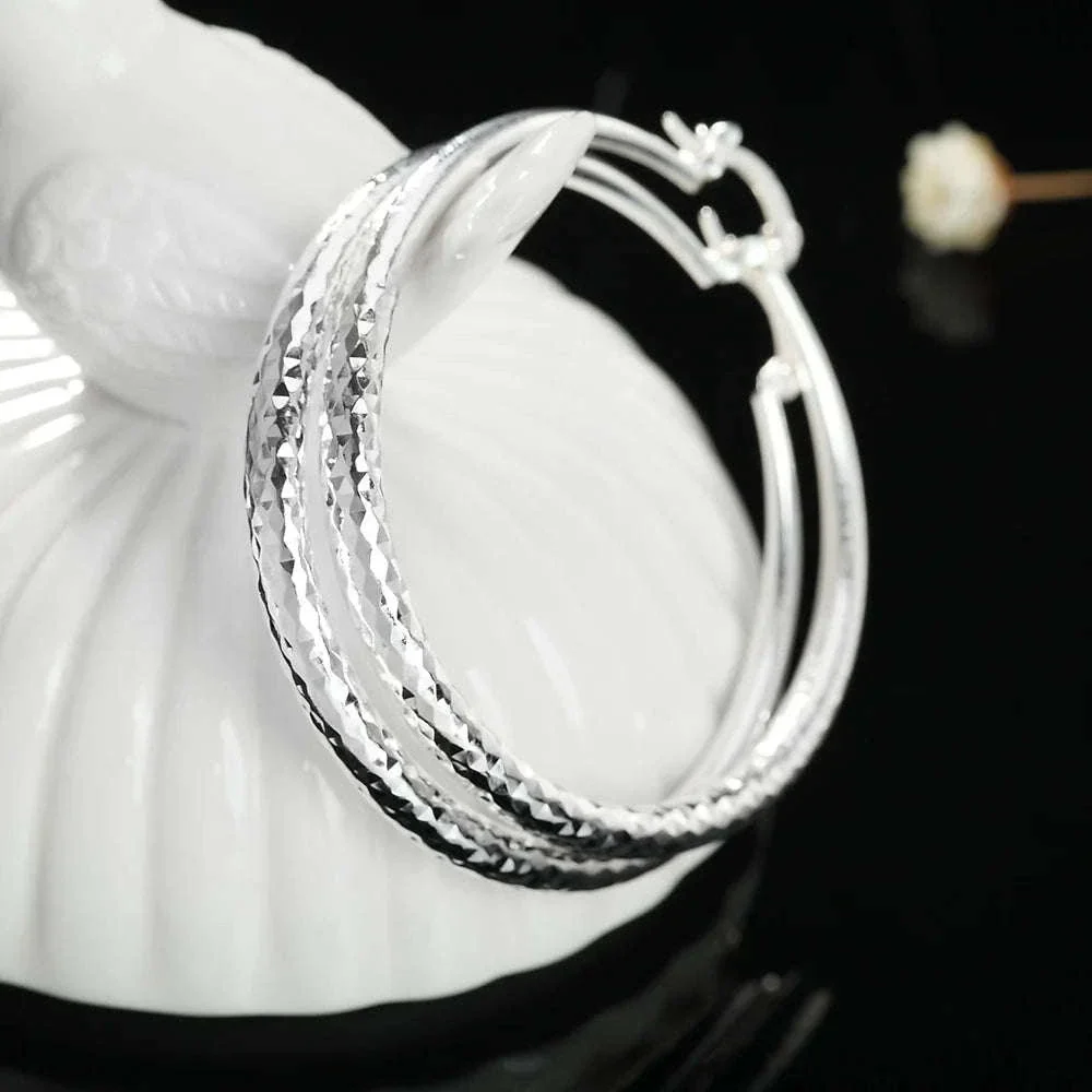 925 Sterling Silver Hoop Earrings, 5 cm Classic Circle Style - Image 3