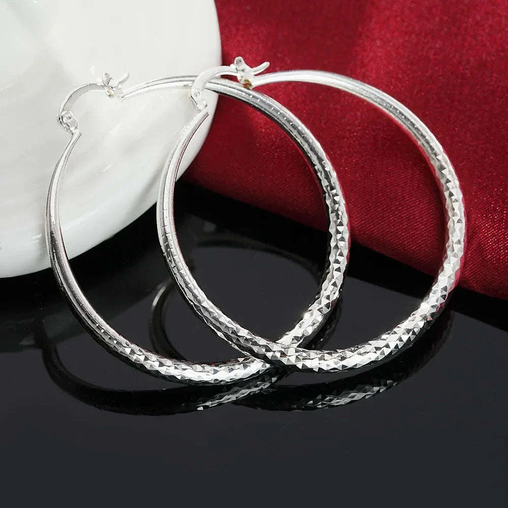925 Sterling Silver Hoop Earrings, 5 cm Classic Circle Style - Image 5