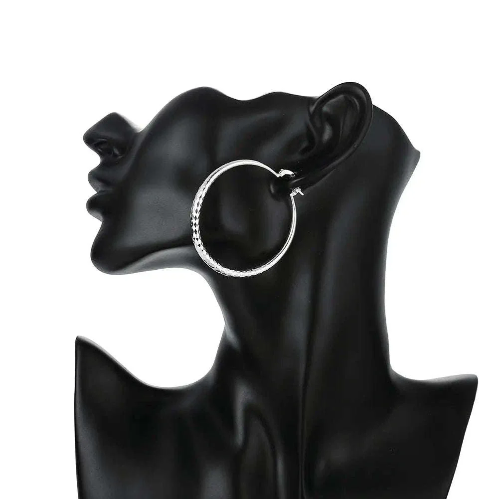 925 Sterling Silver Hoop Earrings, 5 cm Classic Circle Style - Image 6