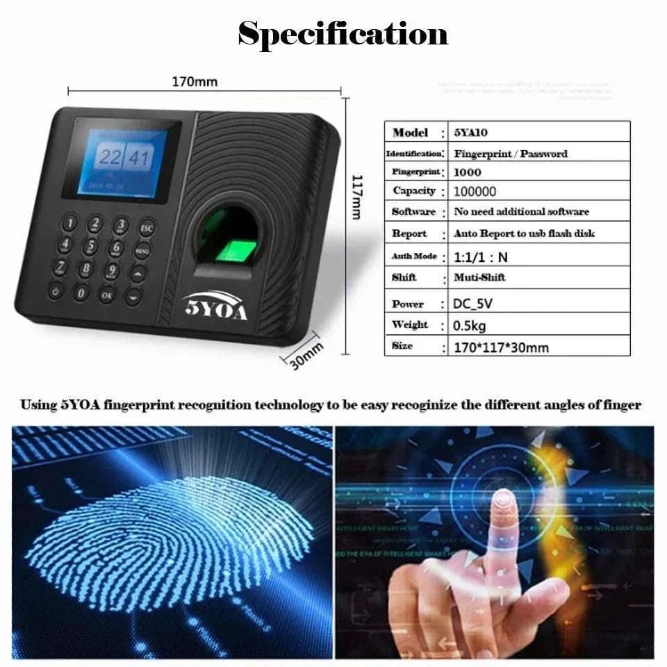 A10FY Fingerprint Attendance System Time Clock - Image 8
