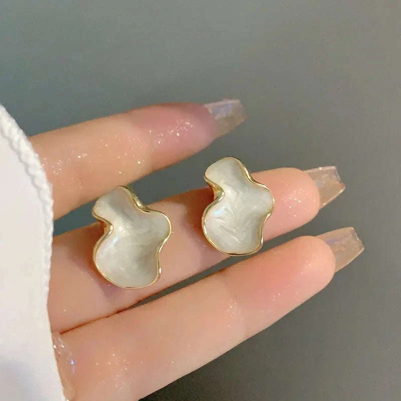 Alien Cloud Earrings – Abstract White Studs for Women - Image 2