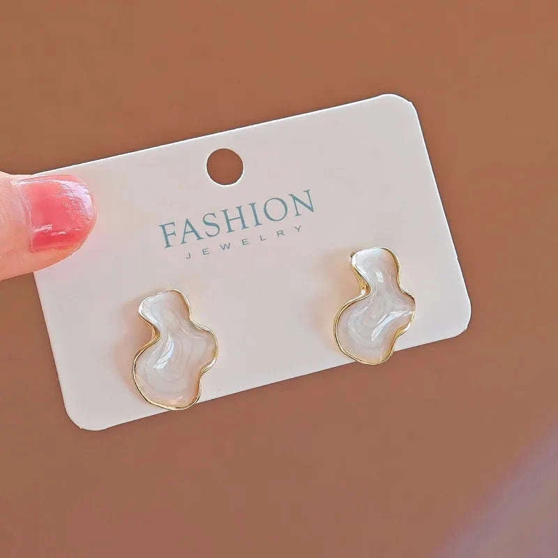 Alien Cloud Earrings – Abstract White Studs for Women - Image 7