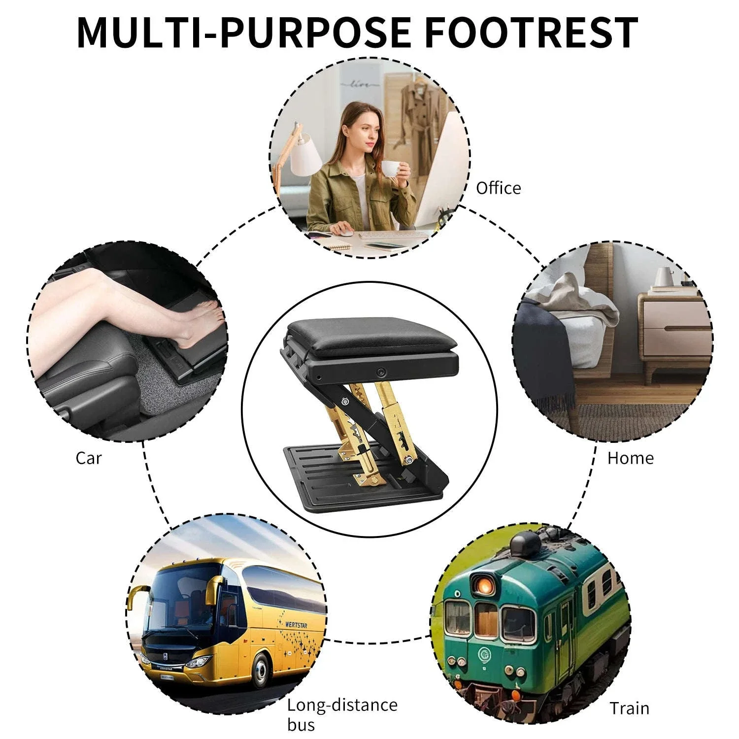 Adjustable Ergonomic Footrest with 4 Levels & Removable Cushion - Image 3