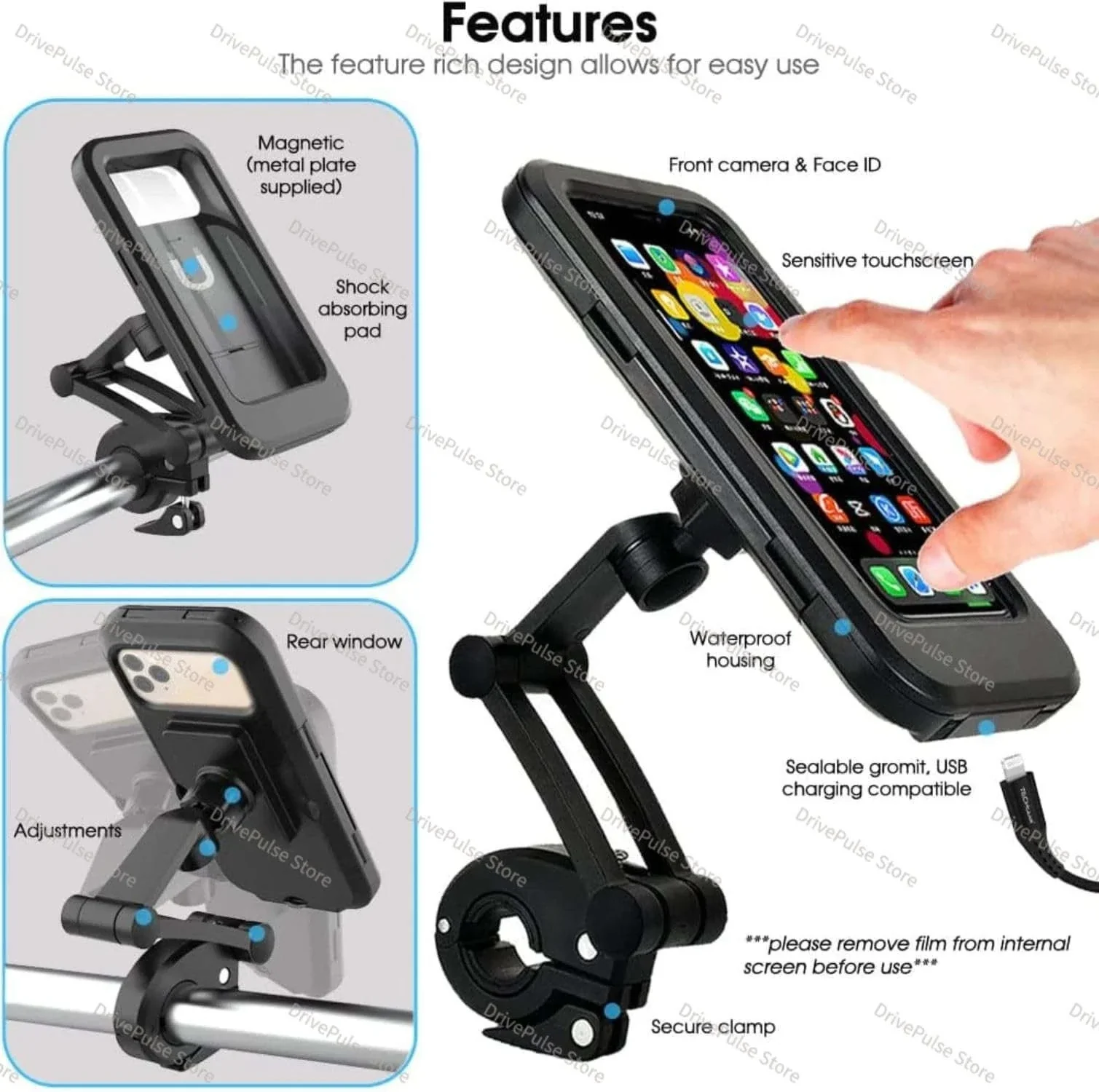 Adjustable Motorcycle Phone Mount with Waterproof Protection - Image 2