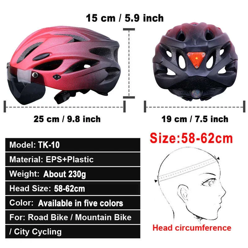 LED Bike Helmet with Rear Light, Goggles, and Adjustable Fit - Image 4
