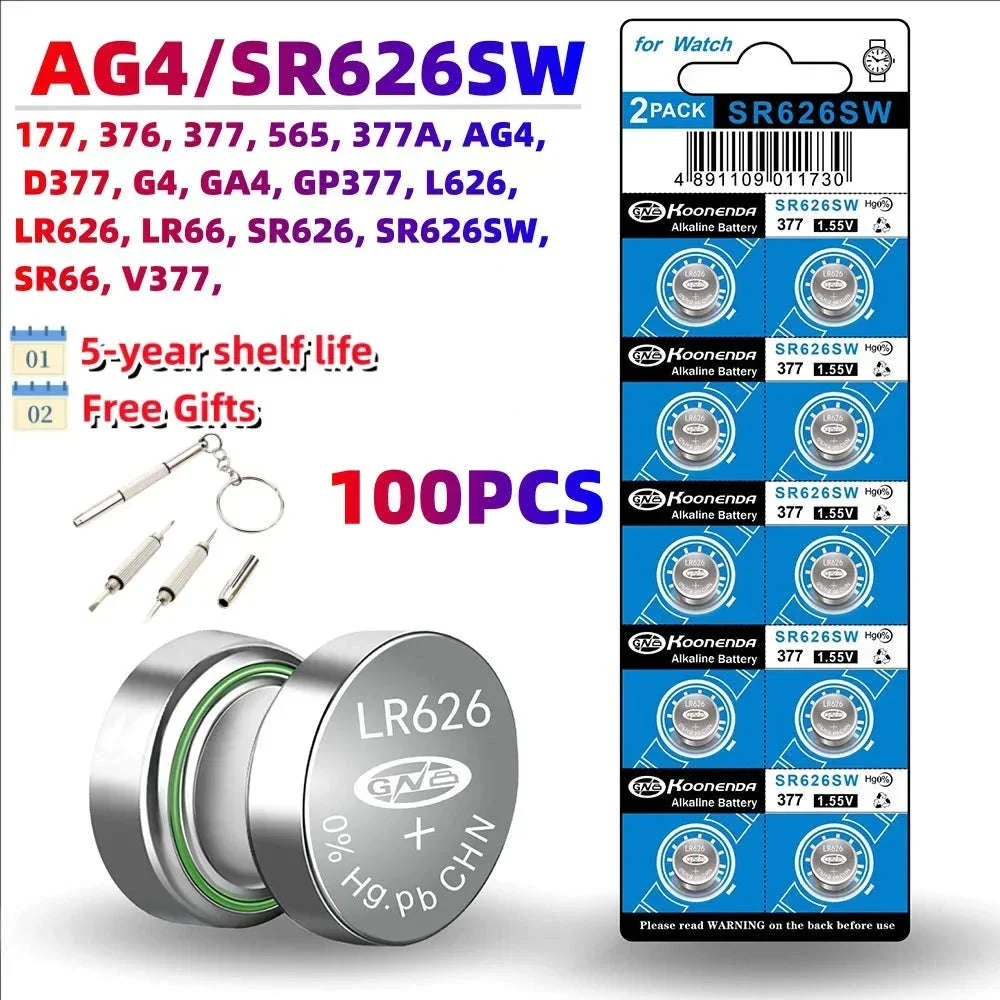 AG4 LR626 377 Button Cell Batteries 1.55V for Watches Toys (50/100PCS)