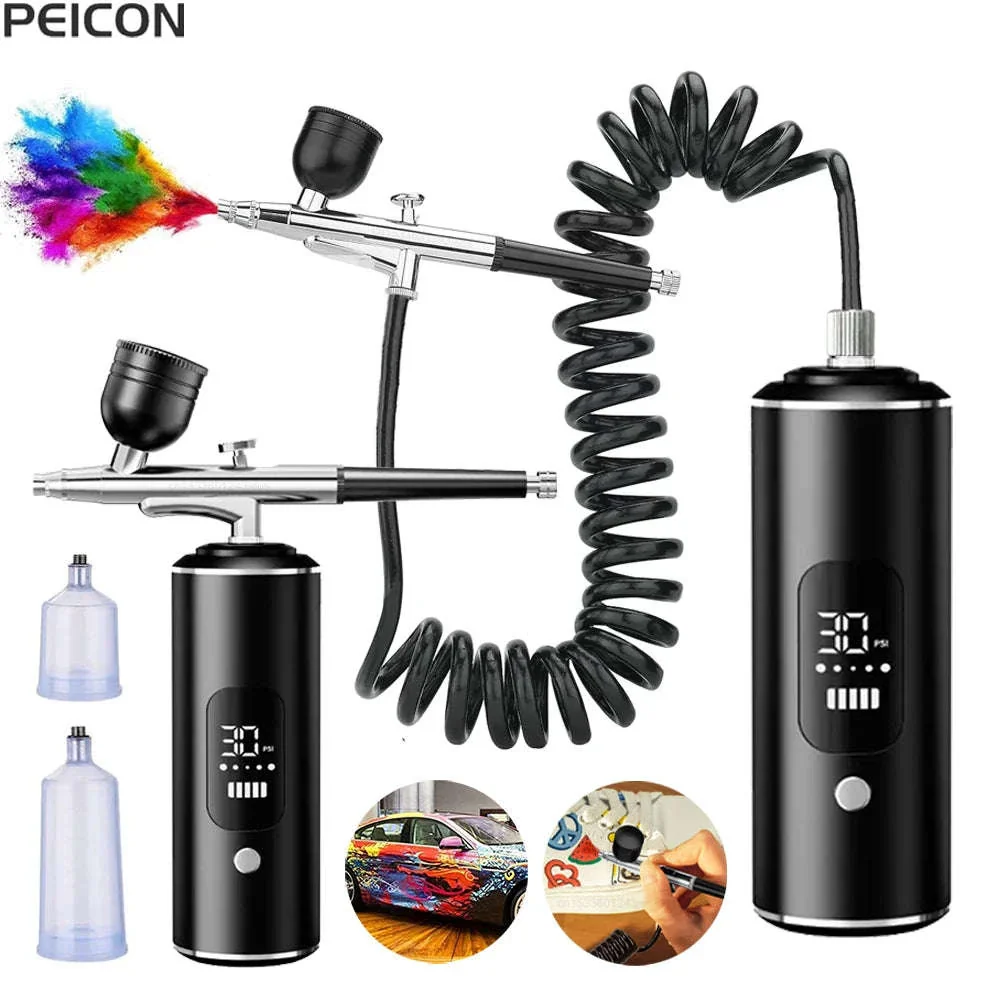 Portable Airbrush Spray Gun with Built-In Compressor