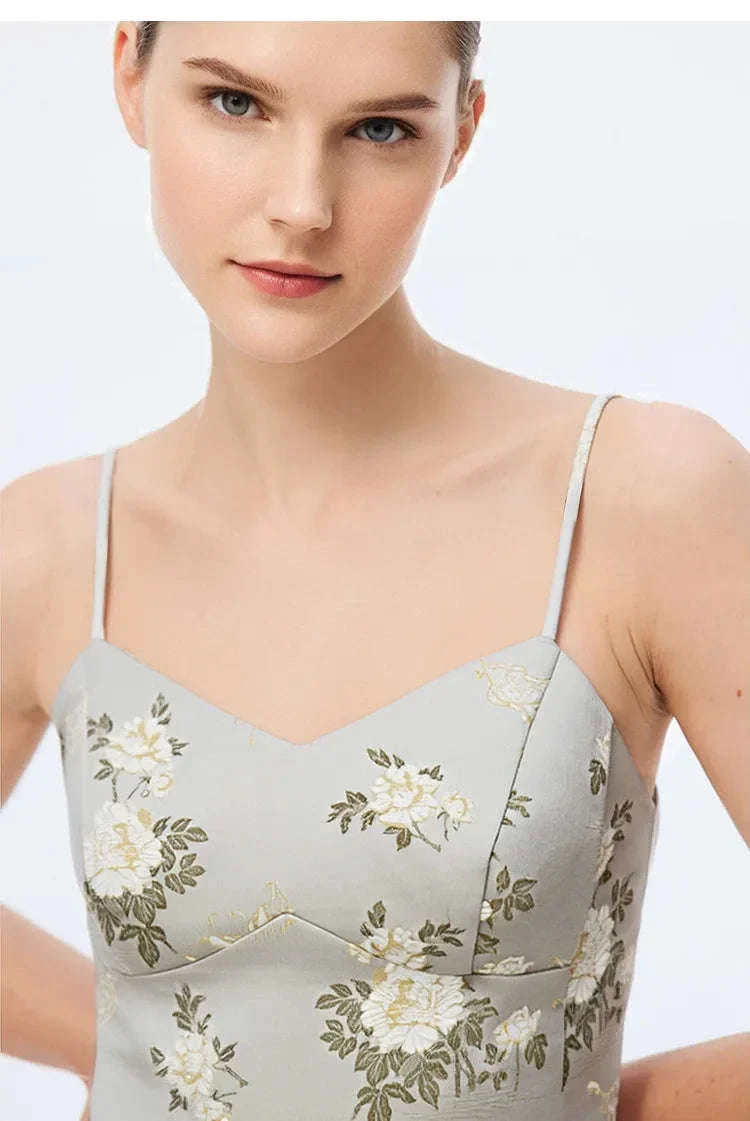 Amii Jacquard Floral Sling Vest Waist-Cinching Sleeveless Top - Image 18