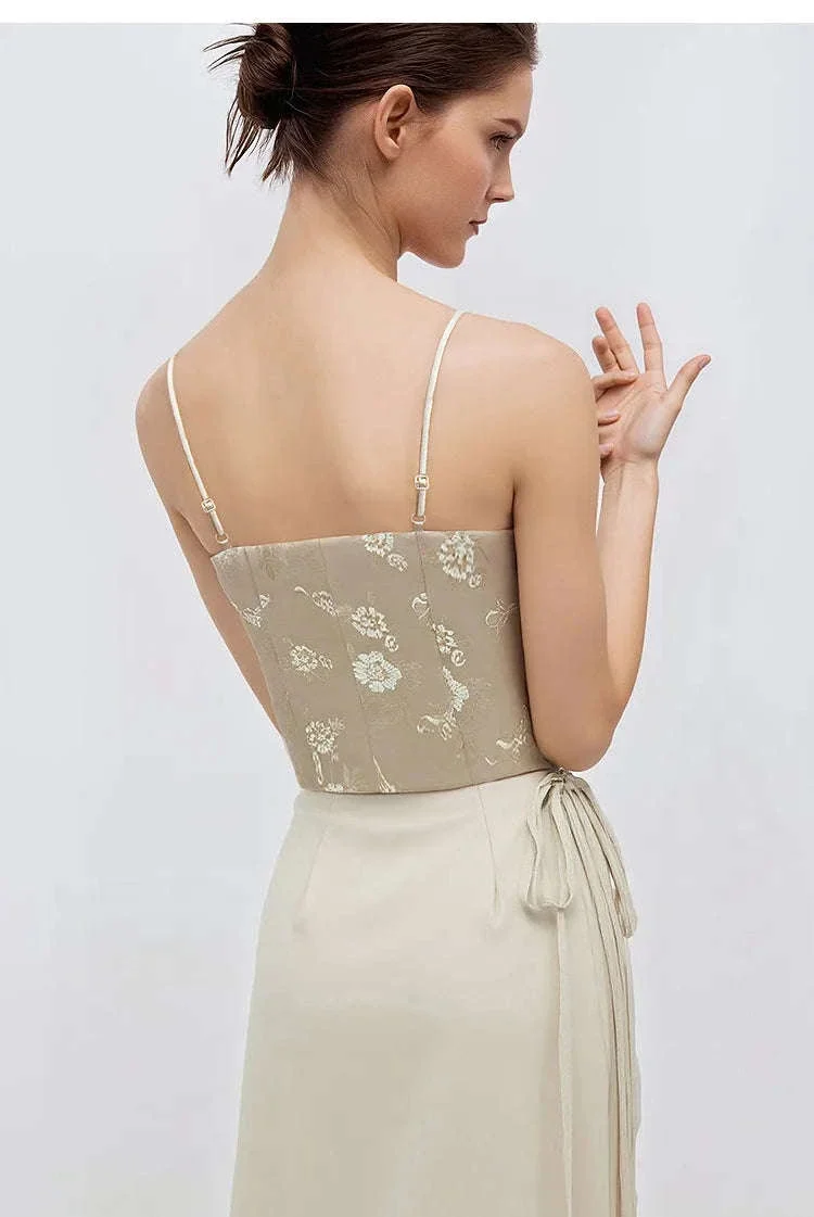Amii Jacquard Floral Sling Vest Waist-Cinching Sleeveless Top - Image 24
