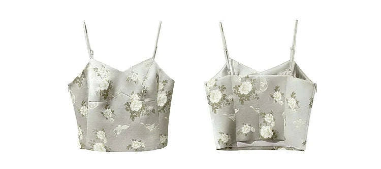 Amii Jacquard Floral Sling Vest Waist-Cinching Sleeveless Top - Image 28
