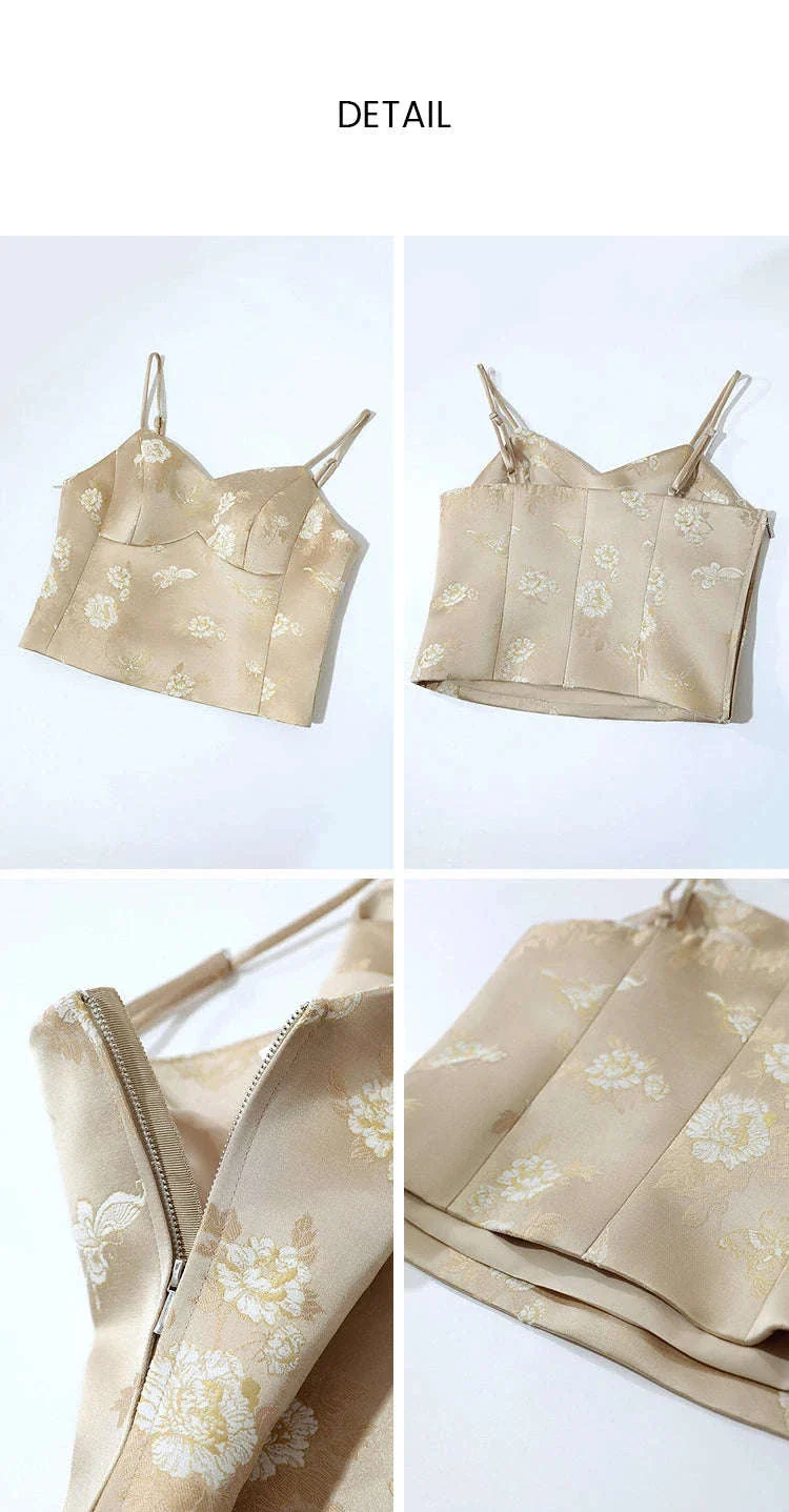 Amii Jacquard Floral Sling Vest Waist-Cinching Sleeveless Top - Image 29