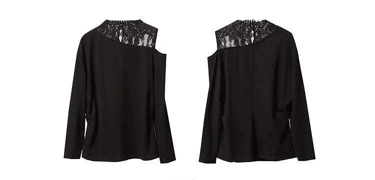 AMII Women’s Cotton Lace Off-Shoulder Long Sleeve T-Shirt Loose Fit - Image 25