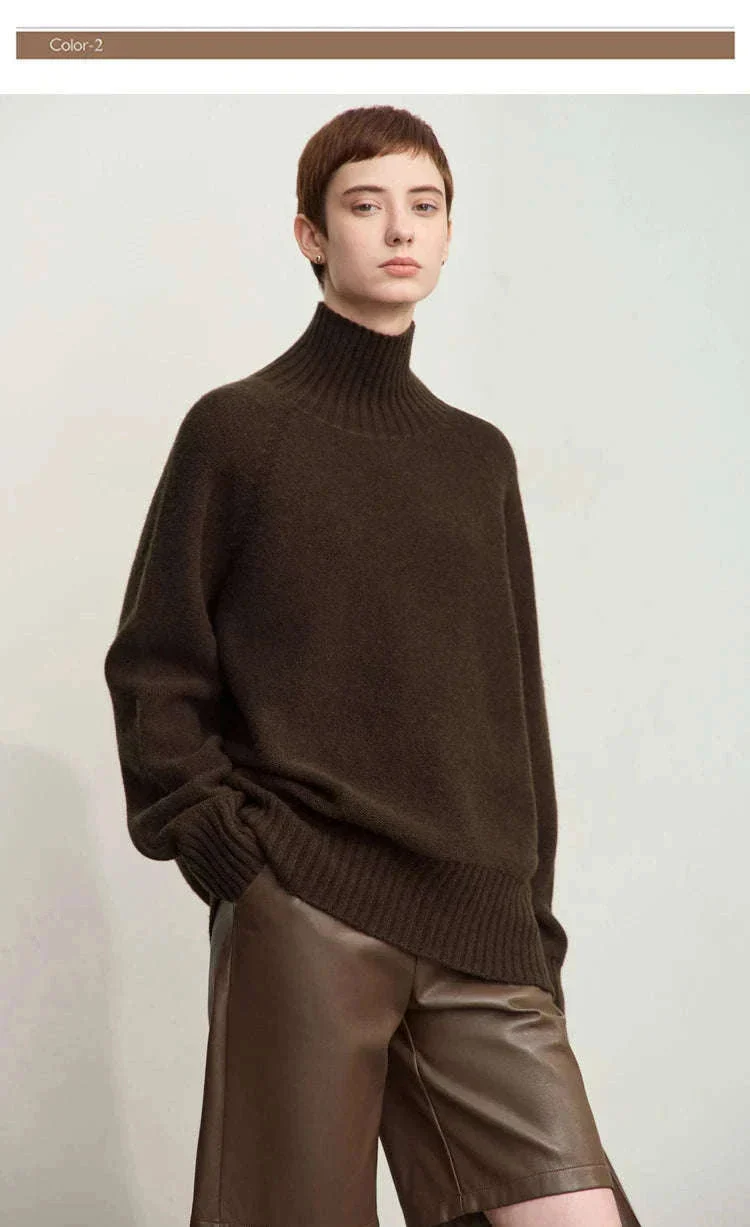 AMII Women’s Wool Turtleneck Sweater Loose Fit Seamless Knit - Image 36