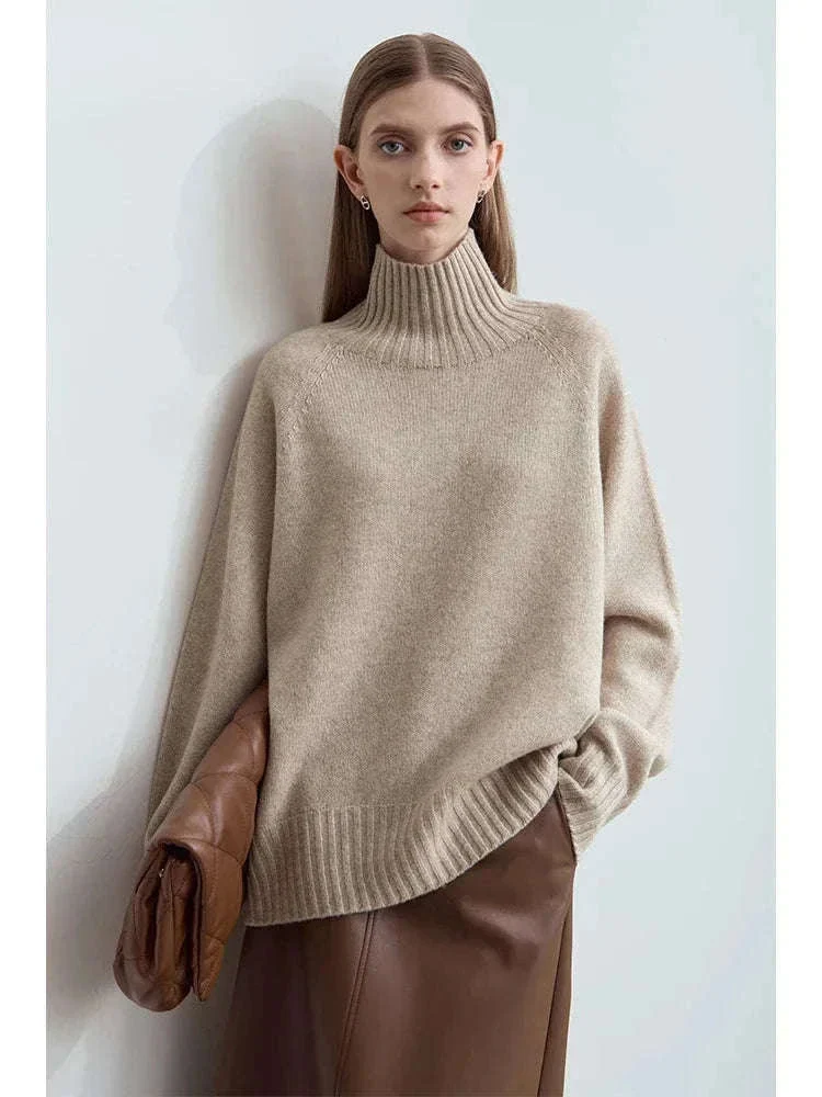 AMII Women’s Wool Turtleneck Sweater Loose Fit Seamless Knit - Image 4