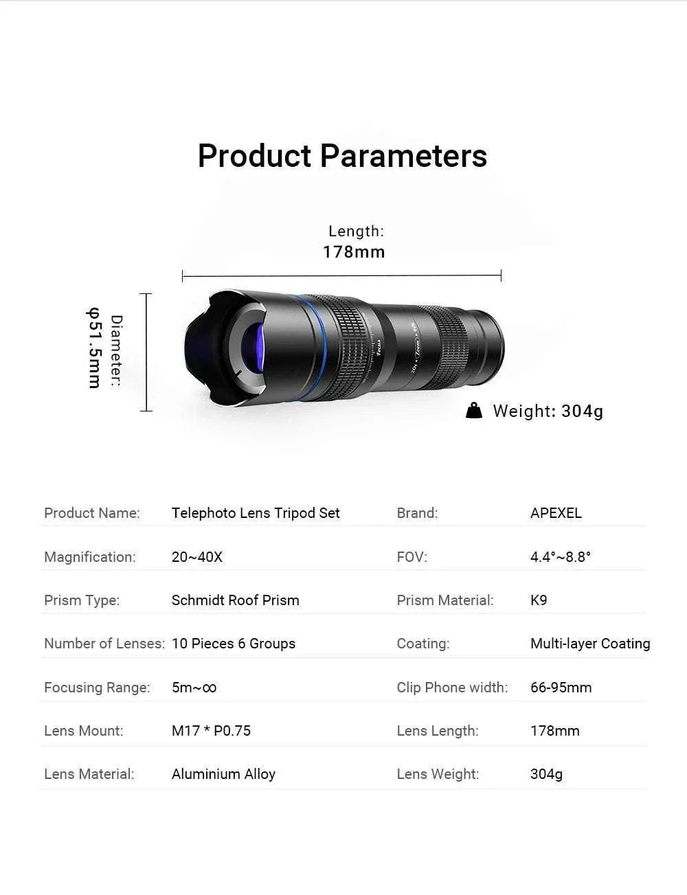 20-40x Zoom Smartphone Telephoto Lens with Tripod Kit - Image 16