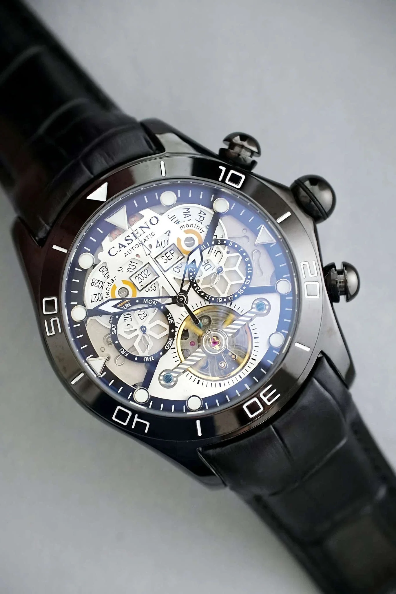 Automatic Skeleton Tourbillon Mechanical Watch with Leather Strap - Image 10