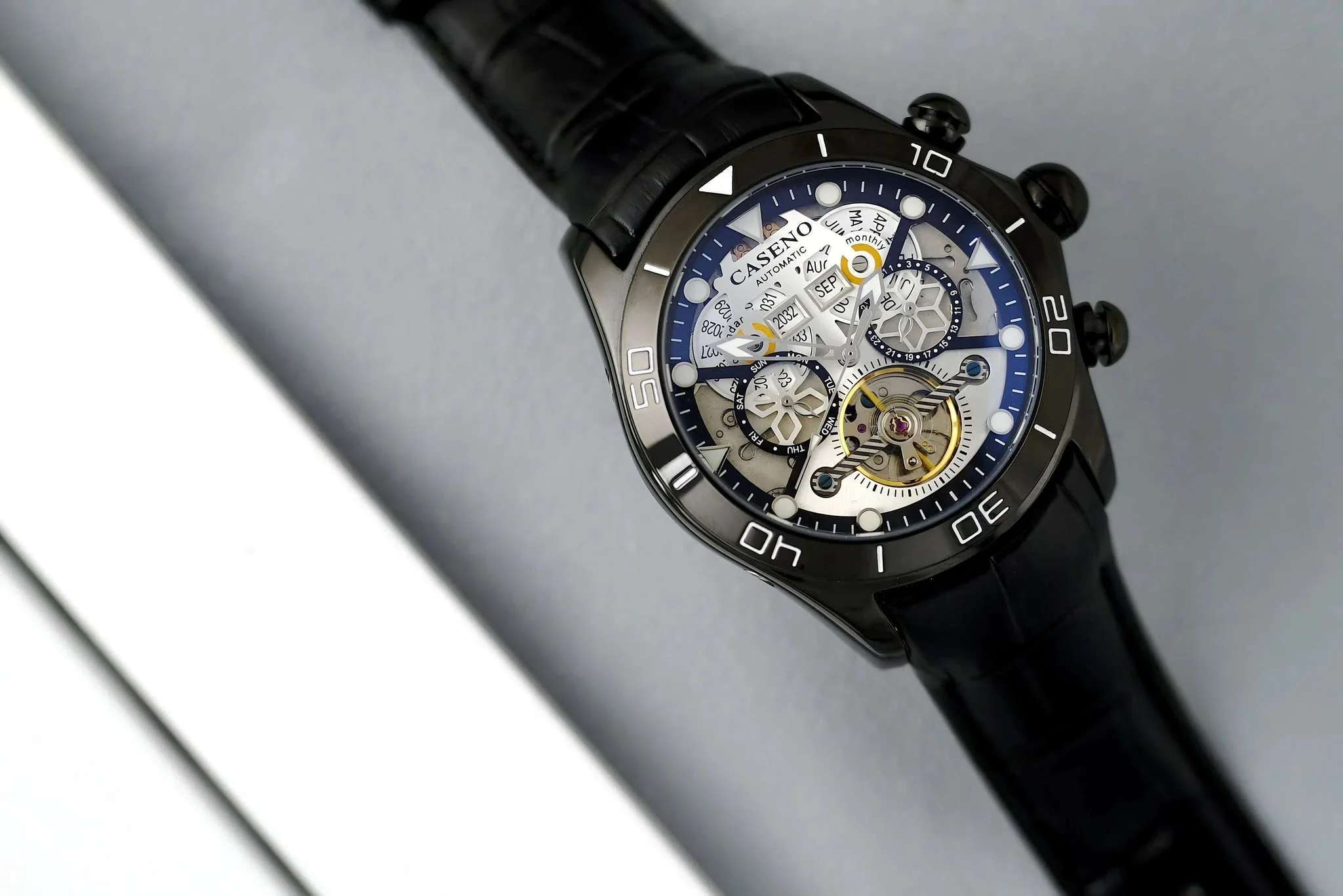 Automatic Skeleton Tourbillon Mechanical Watch with Leather Strap - Image 11