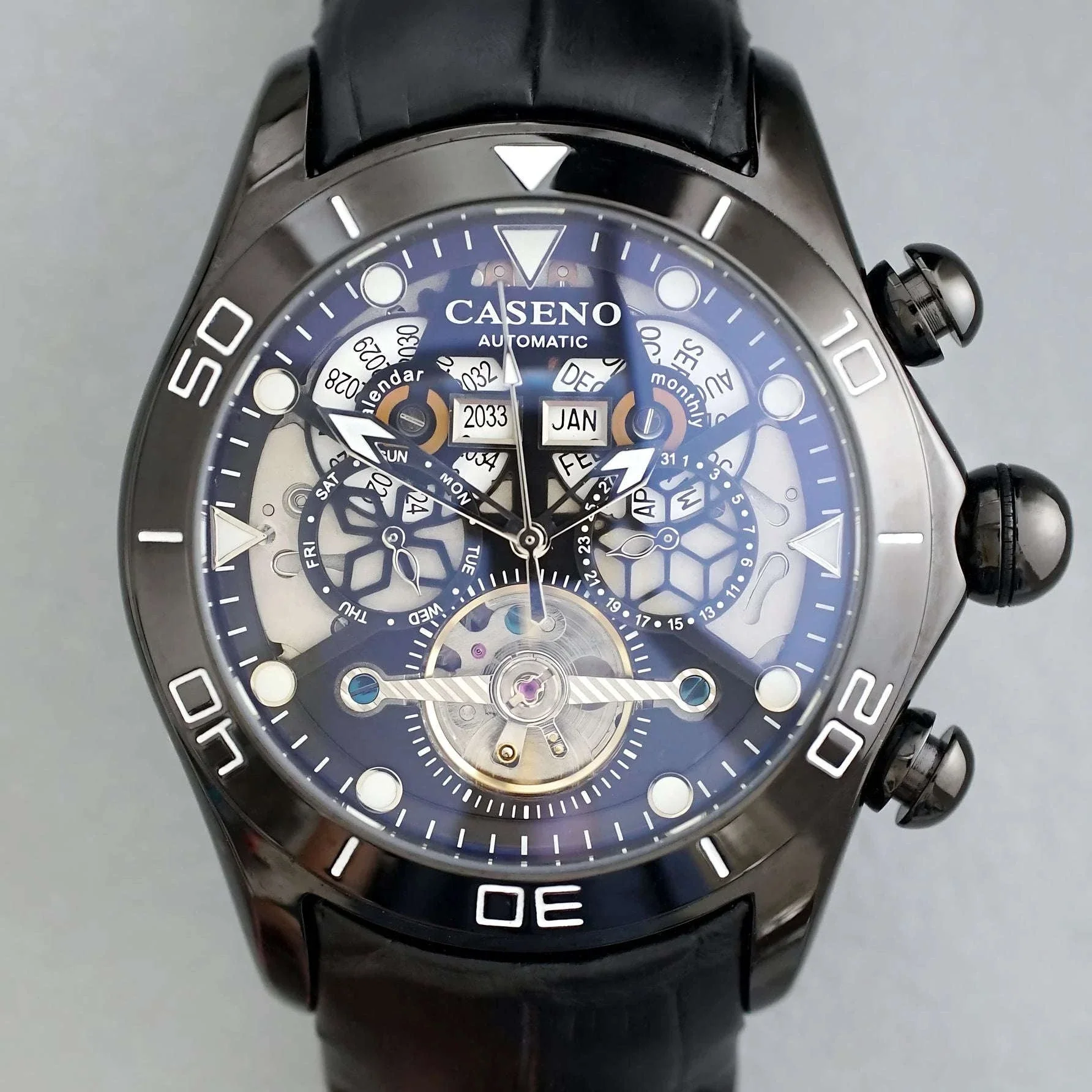 Automatic Skeleton Tourbillon Mechanical Watch with Leather Strap - Image 13