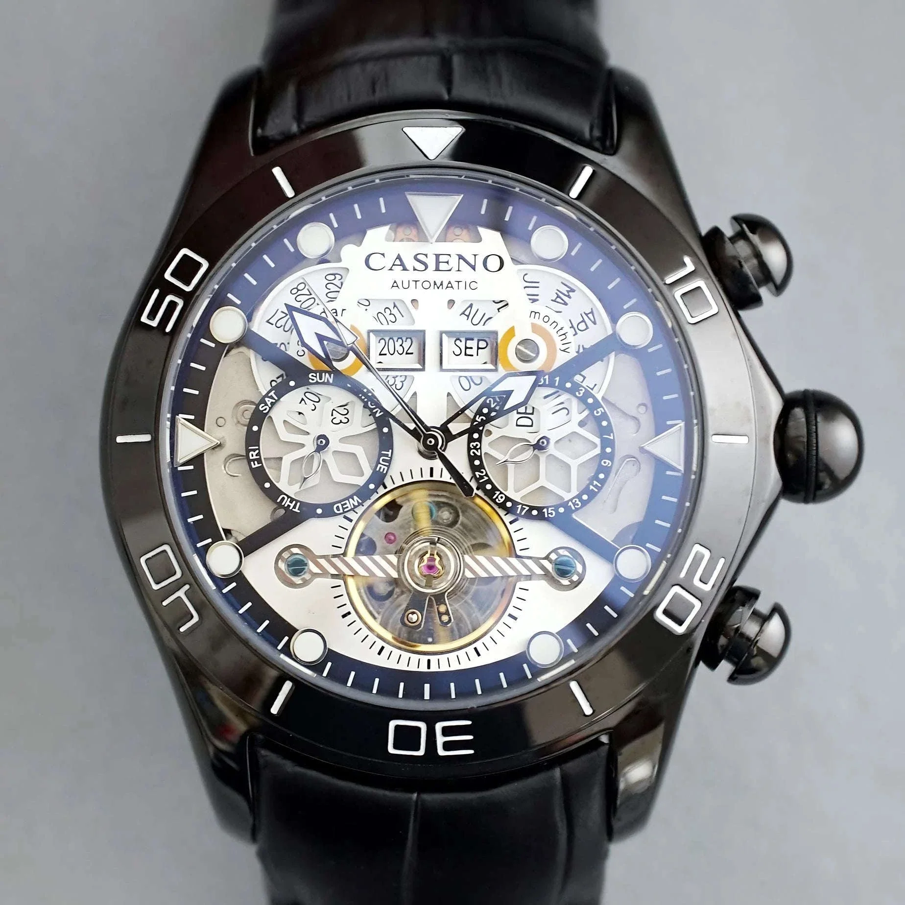 Automatic Skeleton Tourbillon Mechanical Watch with Leather Strap - Image 14