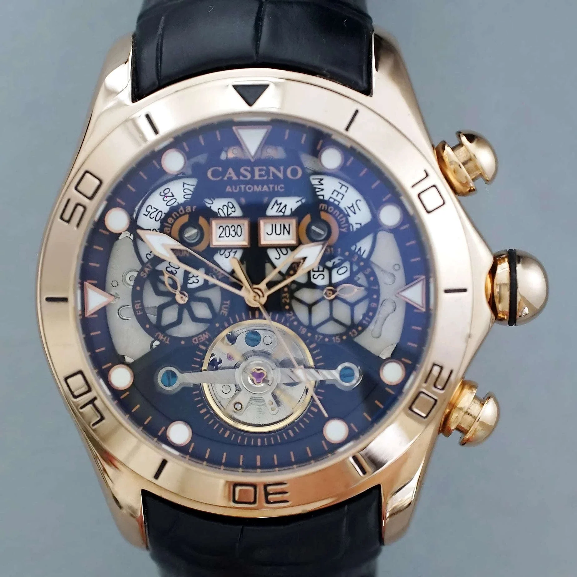 Automatic Skeleton Tourbillon Mechanical Watch with Leather Strap - Image 17