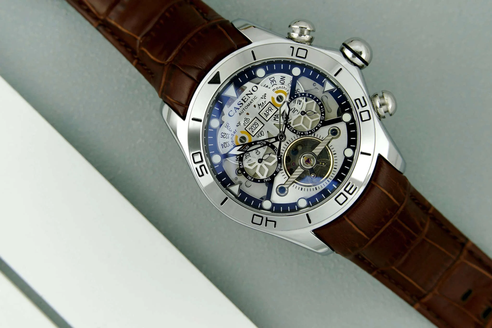 Automatic Skeleton Tourbillon Mechanical Watch with Leather Strap - Image 3