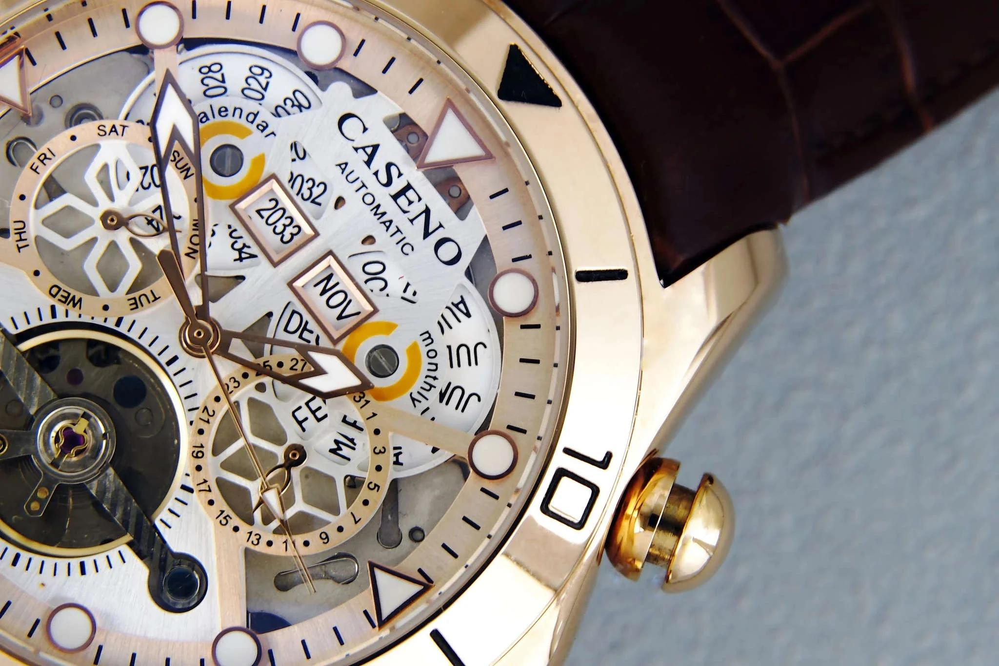 Automatic Skeleton Tourbillon Mechanical Watch with Leather Strap - Image 5