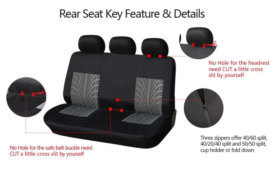 Embossed Tire Track Car Seat Covers with Full Interior Protection - Image 10