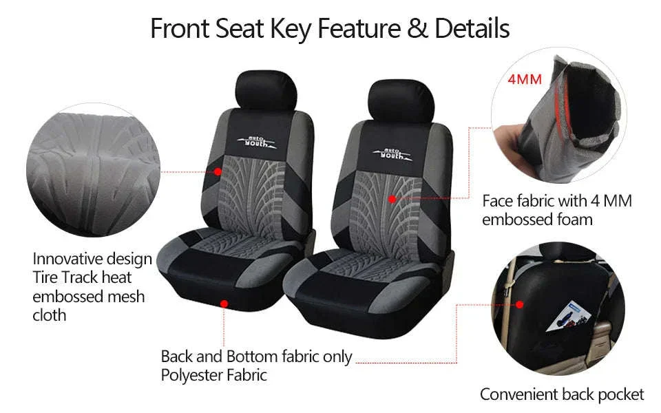 Embossed Tire Track Car Seat Covers with Full Interior Protection - Image 9